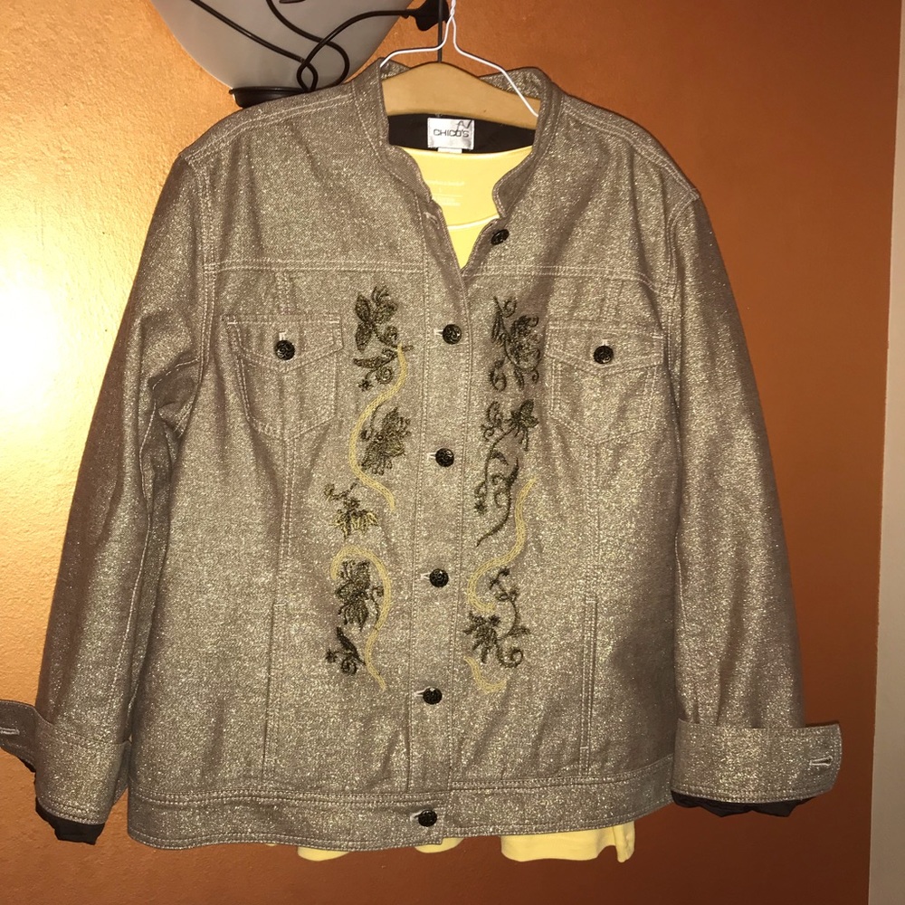 CHICO’S Gold Brown Sparkle lined Jacket, XL-16